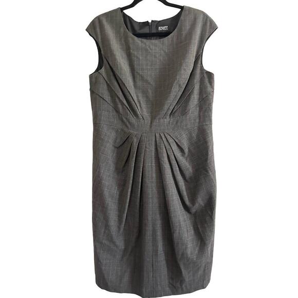 ADRIANNA PAPELL Gray Glen Plaid Ruched Sleeveless Sheath Dress Curve Plus Sz 16 - Picture 1 of 5